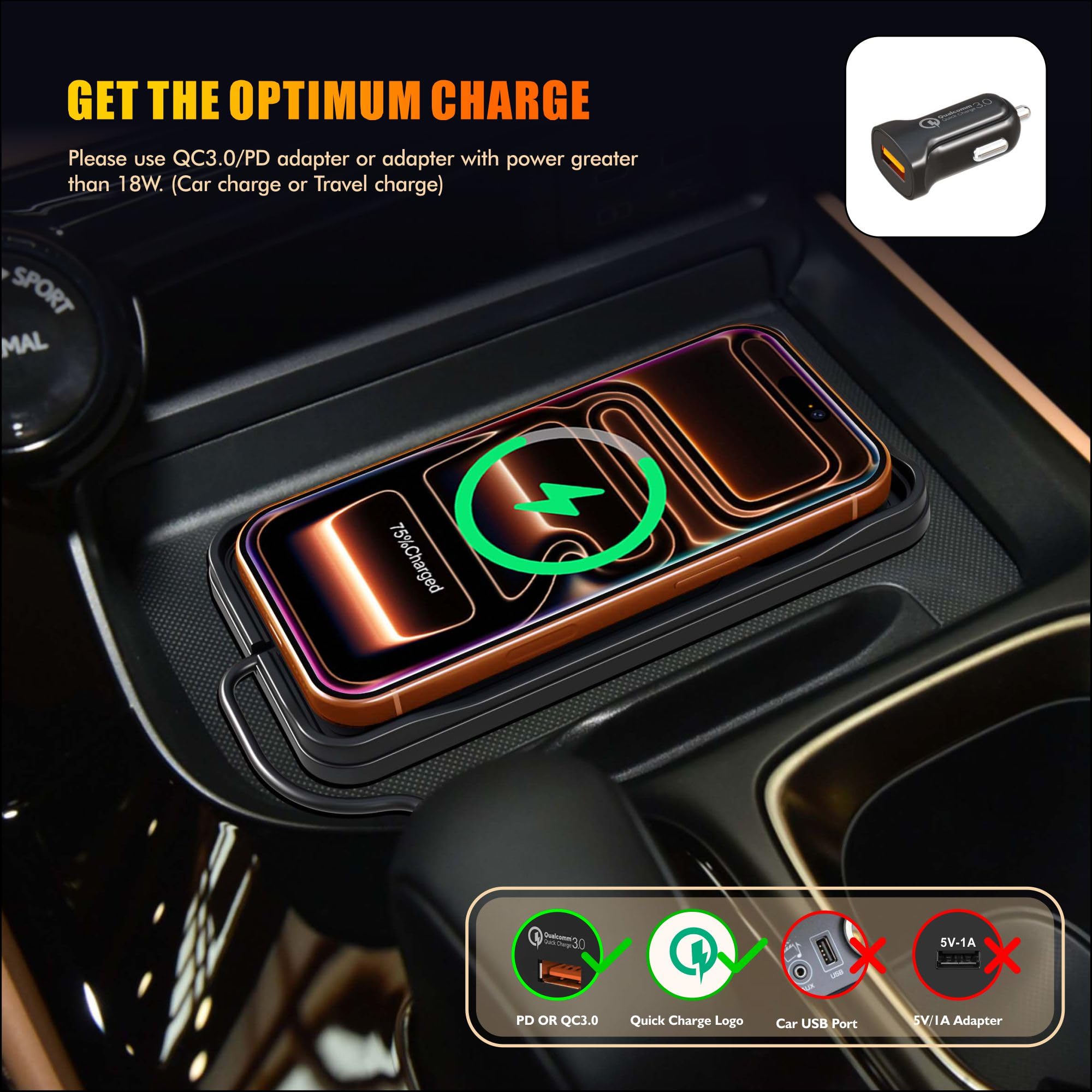 Caricabatterie wireless per auto, 15 W, caricabatterie wireless per auto, caricabatterie antiscivolo per iPhone 17/16/15/14/13/12 Pro, SE3/SE2/XS/X/XR/8, cavo da 30 cm