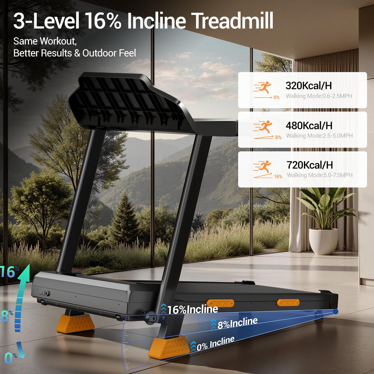 16% Treadmills for Home with Handle, 3 in 1 Portable Treadmill with Incline, Foldable Treadmill with Three Screen, 12 Preset Programs, 400Lbs — view 2