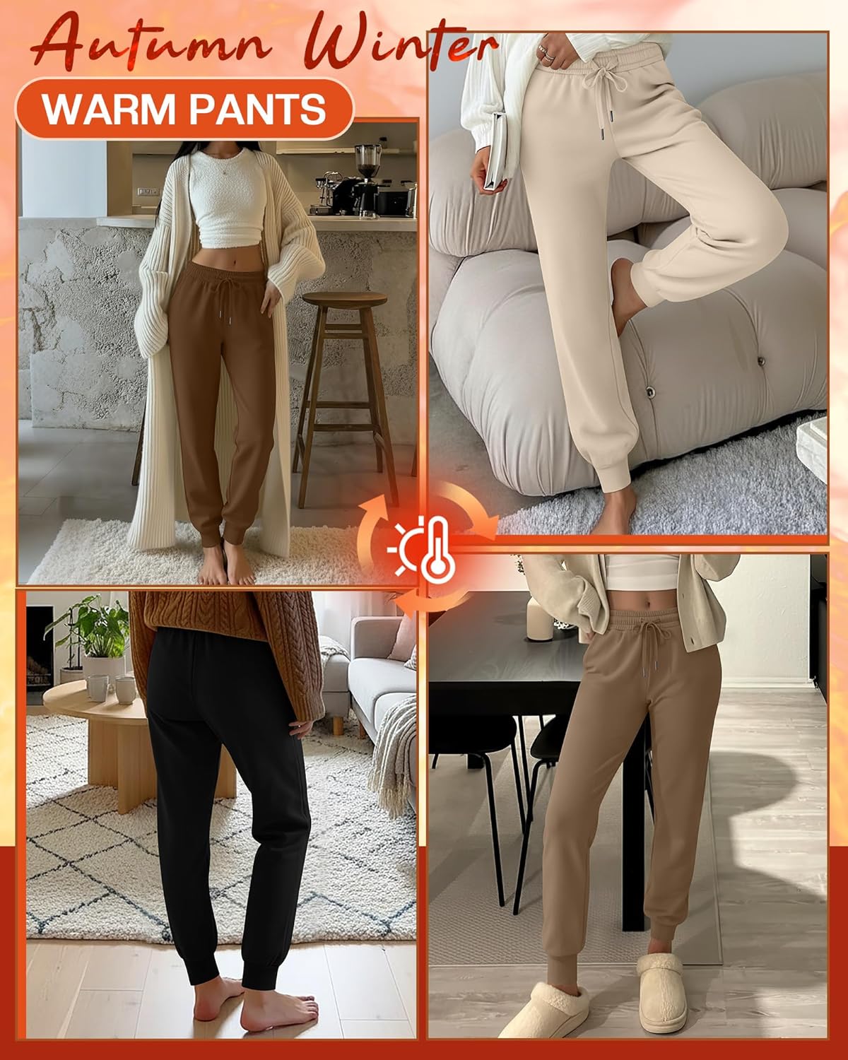 4 Pack Women's Fleece Joggers Winter Drawstring Lounge Sweatpants Thermal Workout Yoga Pants with Pocket - Image 2