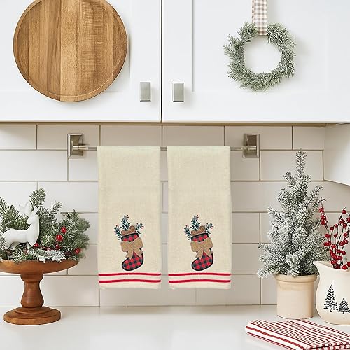 Miniatura 93 de Juego de 2 toallas de mano de baño de Navidad, color gris oscuro, 100% algodón, bordadas, diseño de copos de nieve, 16 x 25 pulgadas, toallas 24 Let