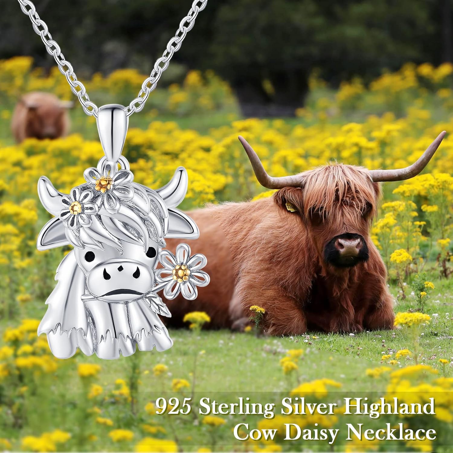 JUSTKIDSTOY Highland Cow Necklace 925 Sterling Silver Cute Cow Pendant Necklace Jewelry Gifts for Women Girls Daughter
