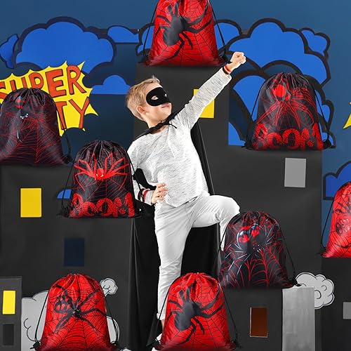 Miniatura 5 de Lothee Juego de 32 piezas de decoración de fiesta de cumpleaños de telaraña, bolsas con cordón de tela de araña, mochila divertida de viaje,