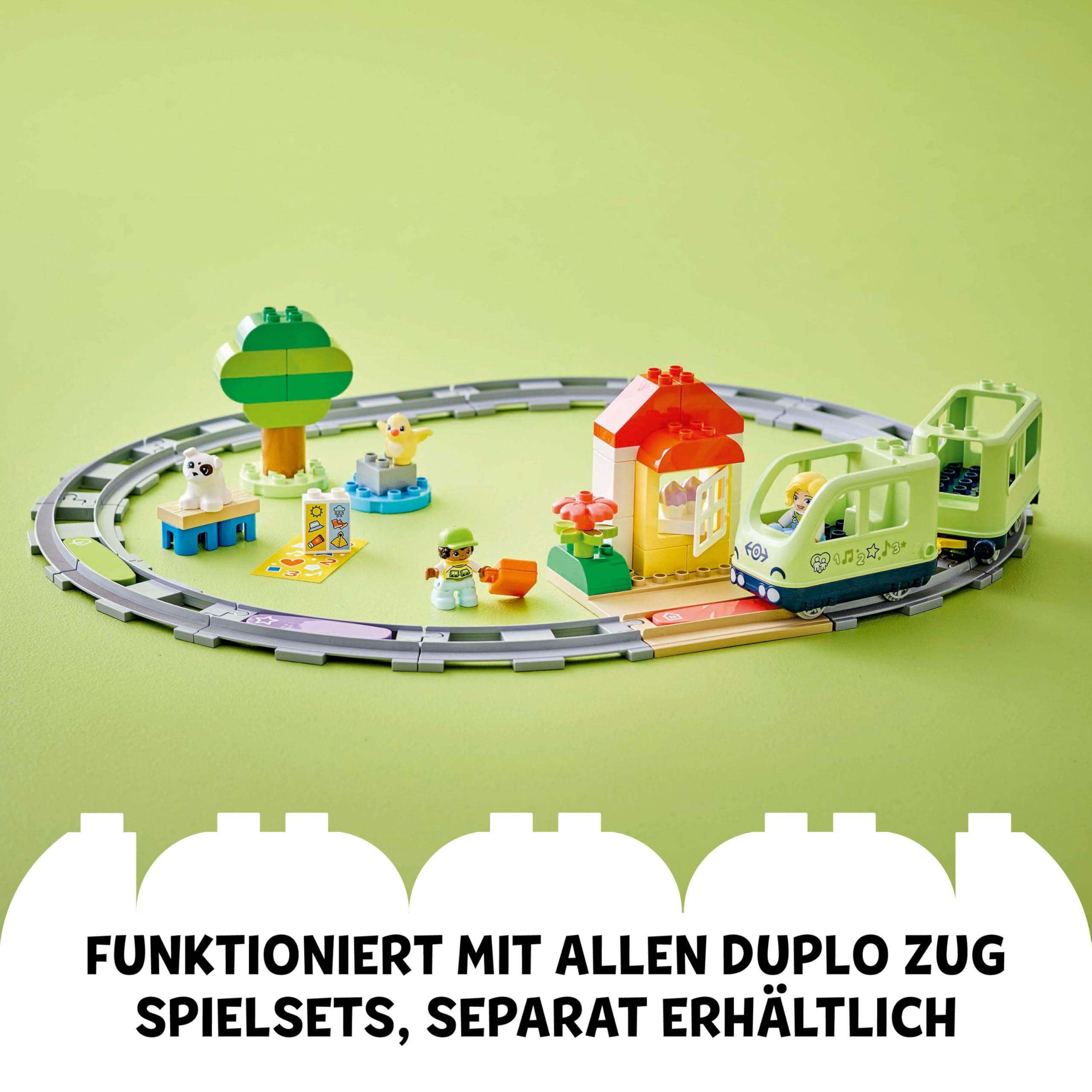 LEGO DUPLO Interaktive Abenteuer-Eisenbahn - Lernspielzeug für Kleinkinder ab 2 Jahren – 14 Gleisstücke, Aktionssteine mit Geräuschen und 4 Spielfiguren – Geschenkidee für Jungen & Mädchen - 10427