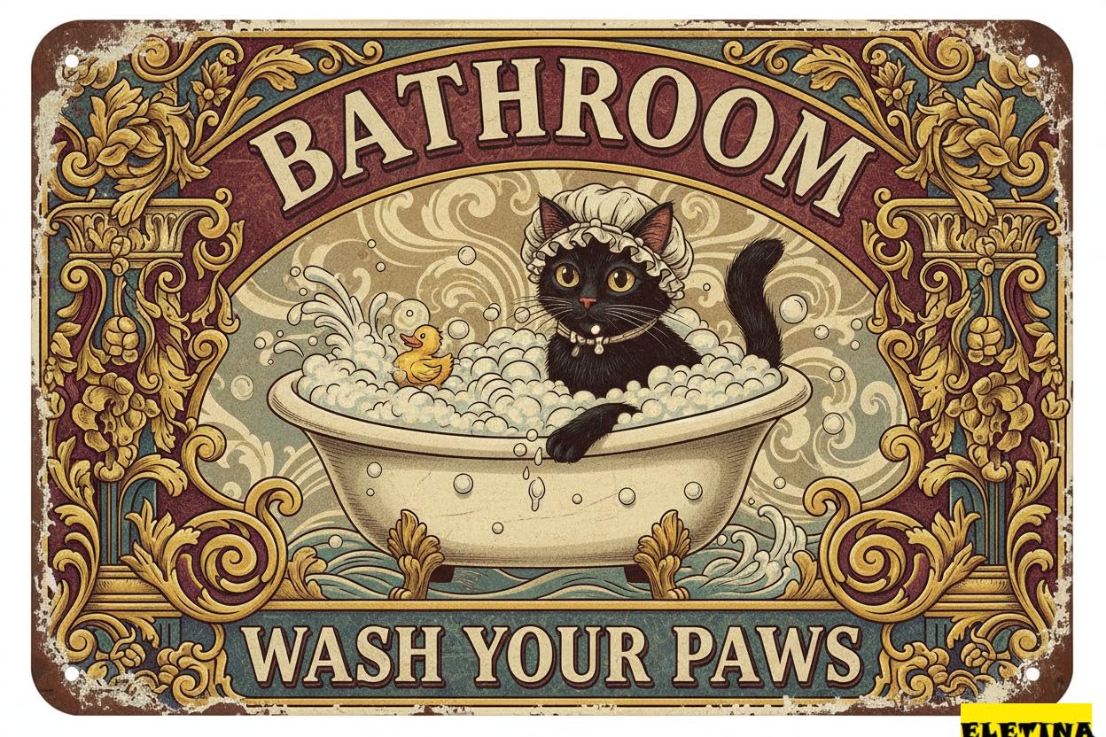 Personalized Sign for Man Cave Cat Funny Vintage Metal Tin Wall Decor, Farmhouse Duck 8x12 Inch Wall Art Restroom Toilet Home Washroom Bathroom Private Property Decorative