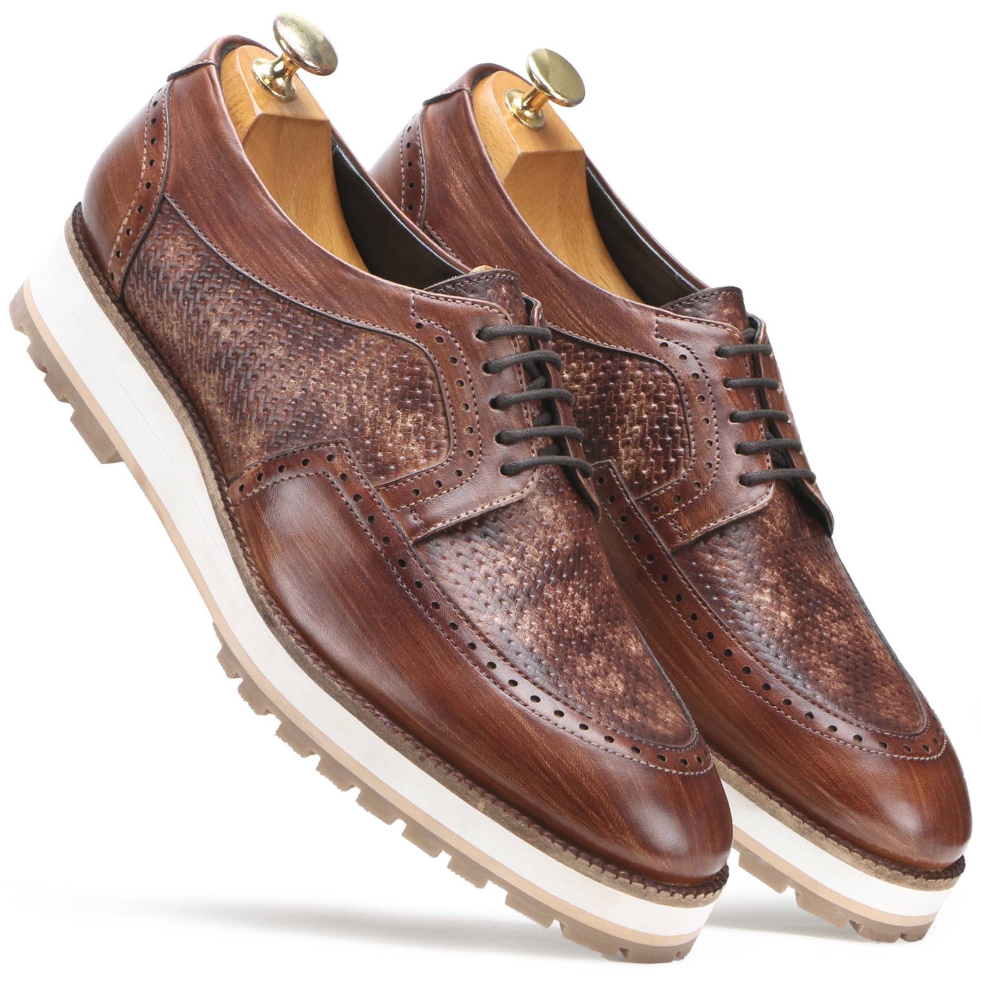 ESCARO ROYALELeather Derby Brown Shoes for Men