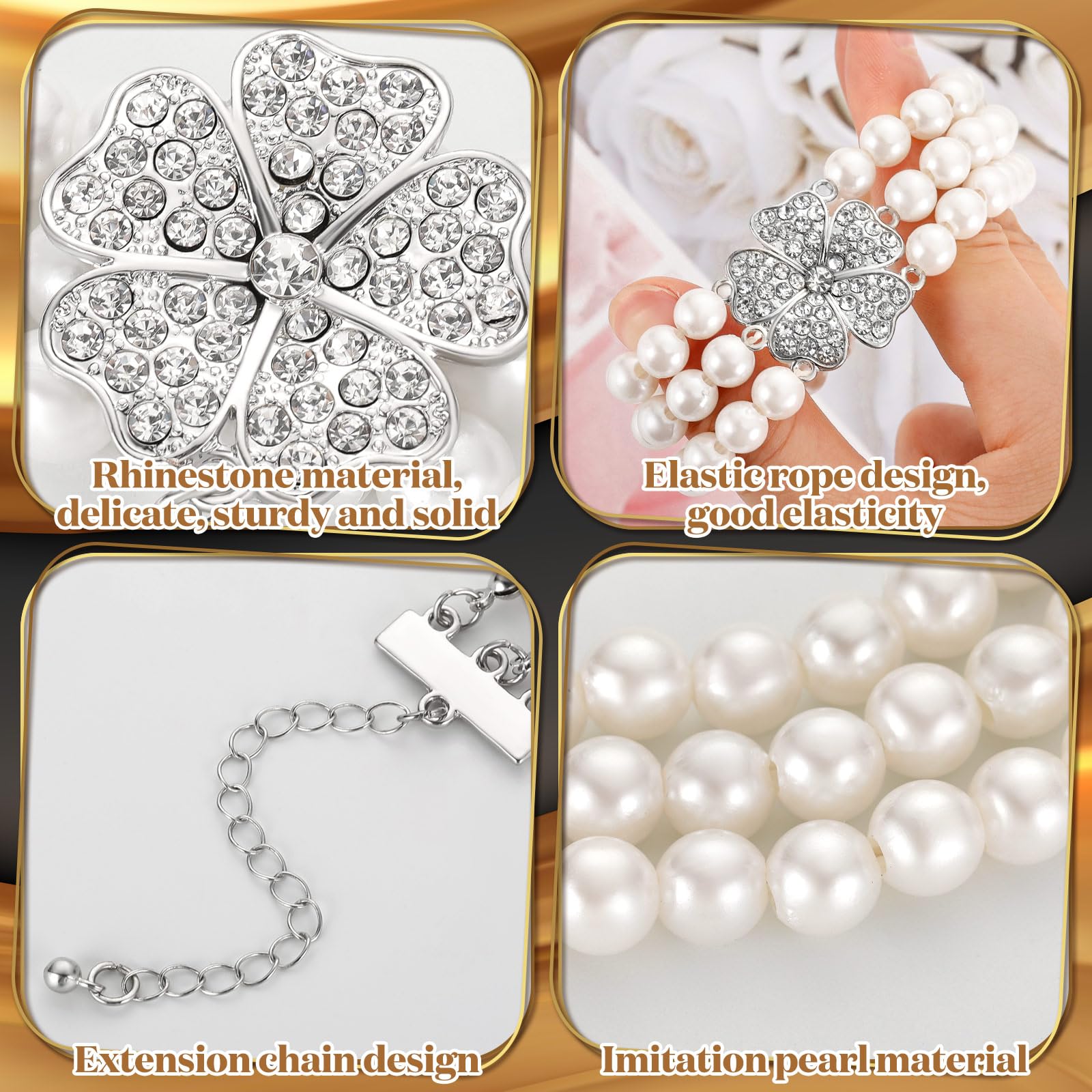 Maitys 3 Pcs 1920s Pearl Jewelry Set Includes Vintage Flapper Earrings Multilayer Imitation Pearl Necklace Bracelet for Women