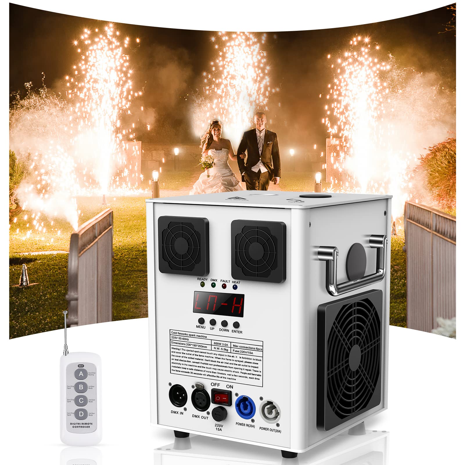 530W Macchina Pirotecnica per Fuochi d'artificio Cold Spark, DMX Effetto Macchina per Palcoscenico con Telecomando, per Bar, Feste, Halloween, Natale, Matrimoni, Concerti