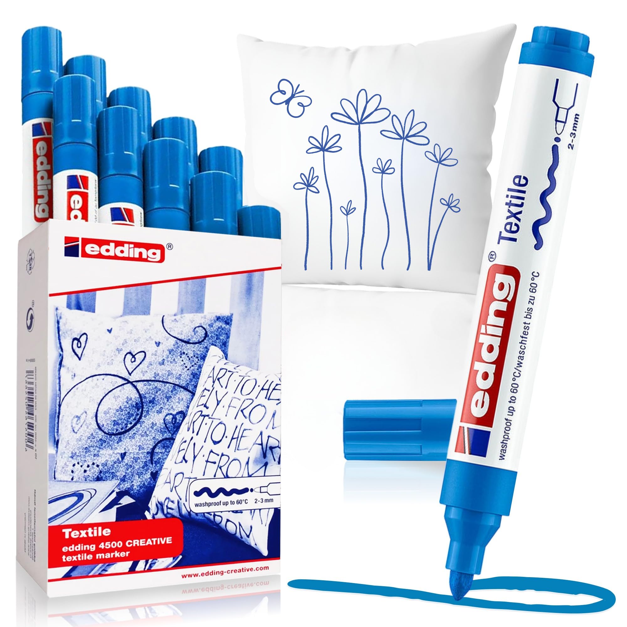 Edding 4500-10 - Caja de 10 Marcadores Textiles - Trazo 2-3 mm - Azul Claro