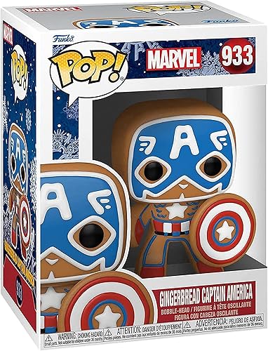 Miniatura 3 de POP Marvel: Holiday - Figura de vinilo del Capitán América Funko de jengibre (paquete con funda protectora de caja compatible), multicolor, 3.75