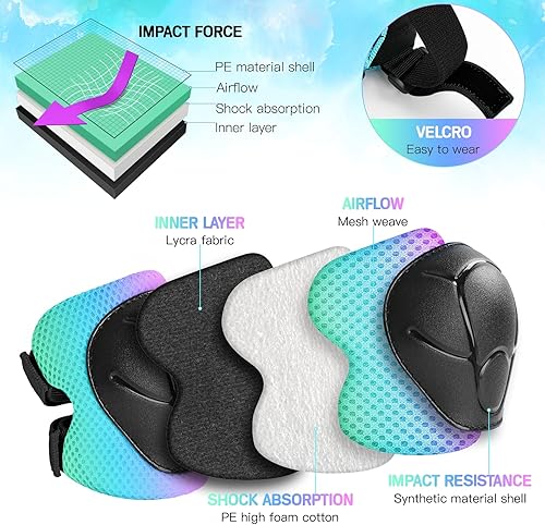 Miniatura 33 de Juego de rodilleras de protección para niños de 3 a 14 años, rodilleras y coderas con muñequeras 3 en 1 para patinaje, ciclismo, bicicleta, patinaje