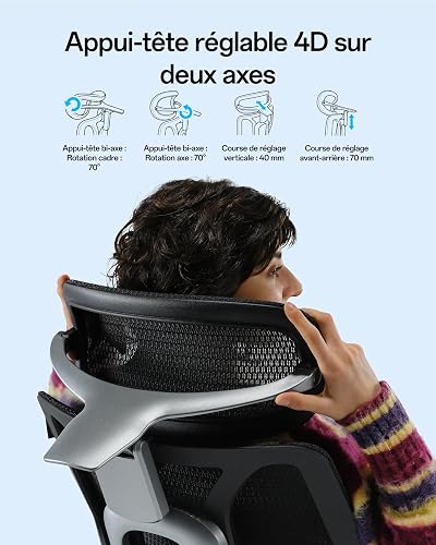 Hbada E3 Pro Édition 2026 Fauteuil de Bureau Ergonomique, Support Lombaire Dynamique 3 Zones, Accoudoirs 720°, Certifié IGR/BIFMA, Idéal Mal de Dos & Télétravail (Noir, avec Repose-Pieds) - 4