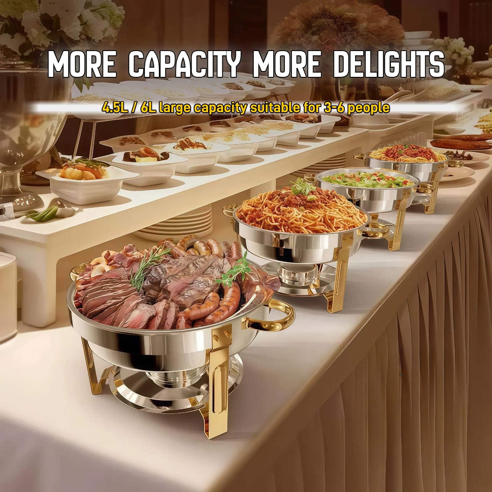 Set Chafing Dish Rotondi 4,5L, Scaldavivande Bagnomaria Acciaio Inox, Contenitore Scaldavivande per Buffet, Chafing Dish per Zuppe, per Ristoranti Catering Feste Matrimoni