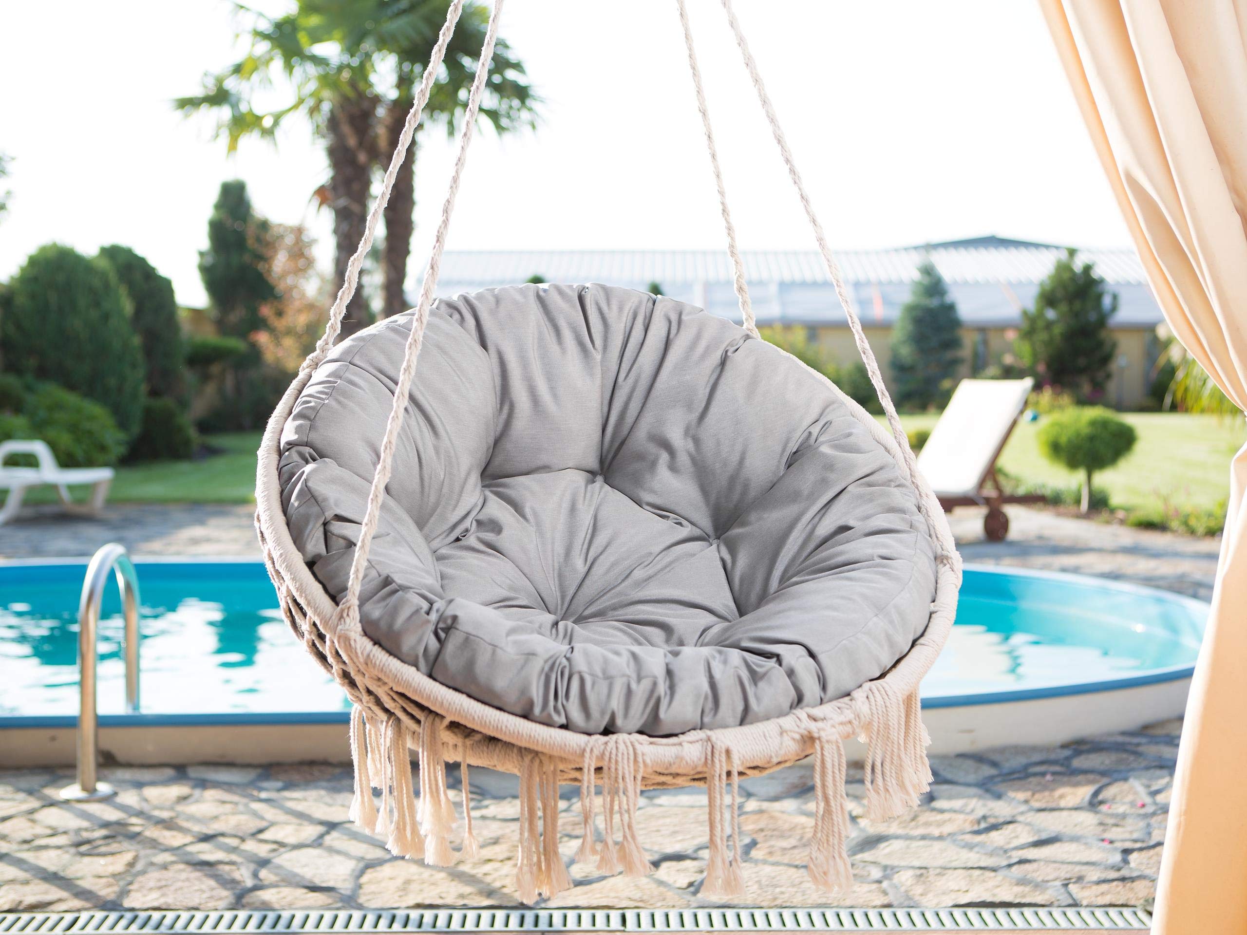 PillowPrim Fluwelen kussen voor hangstoel en zitkussen, schommelkussen, hangmand, fauteuil, indoor, wasbaar, rond, roze, 92 cm