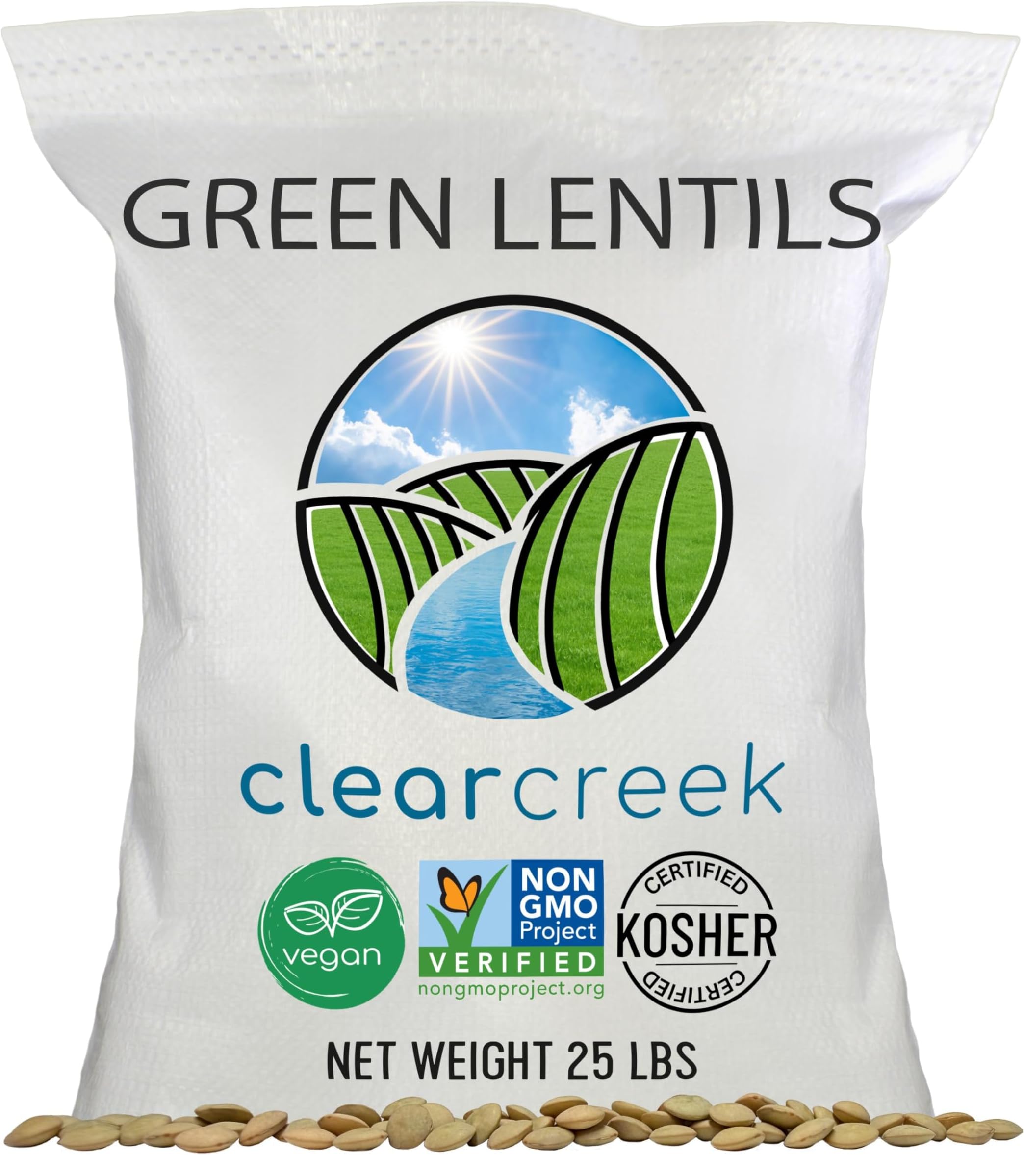 CLEAR CREEK Green Lentils | Project Non-GMO Verified | 25 lbs | Vegan | Non-Irradiated (Will Sprout) | Kosher | Vegan