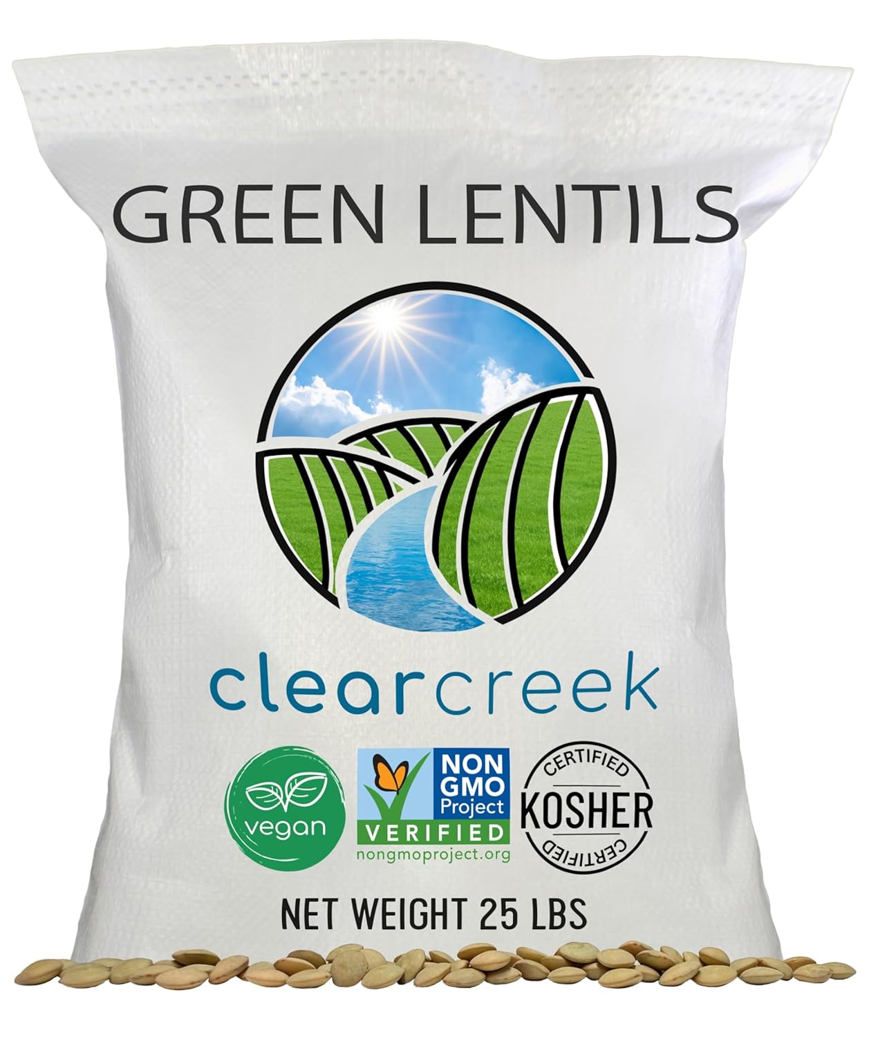 CLEAR CREEK Green Lentils | Project Non-GMO Verified | 25 lbs | Vegan | Non-Irradiated (Will Sprout) | Kosher | Vegan