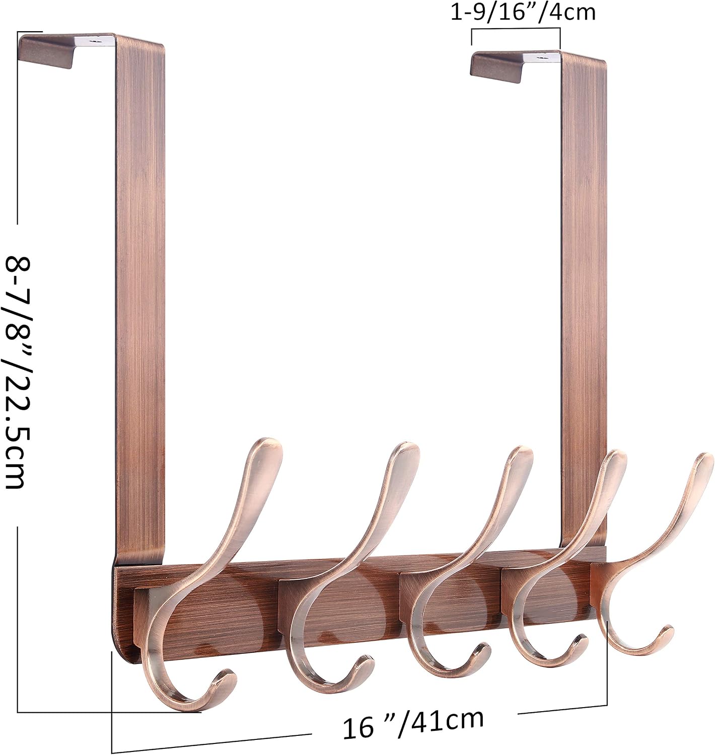SKOLOO Over The Door Hook Coat Rack - 5 Hooks, Sturdy Metal Coat Hook Door Hanger, Over Door Hook for Hanging Clothes/Coat/Towel/Robes/Purse, Retro Red