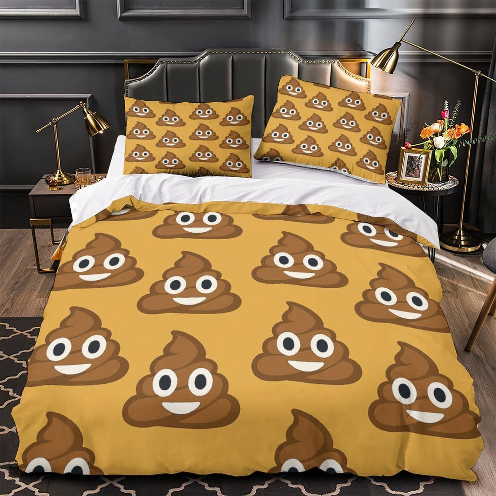 Housse de couette emoji caca hypoallergénique pour lit simple anti-acarien