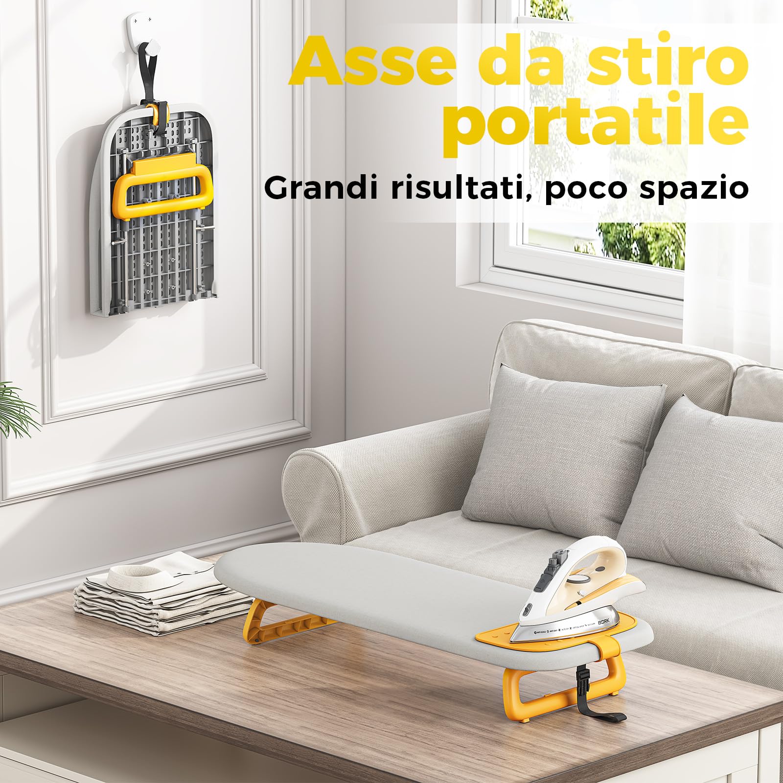 KINGRACK Asse da stiro, con cuscinetto isolante, pieghevole, Grigio