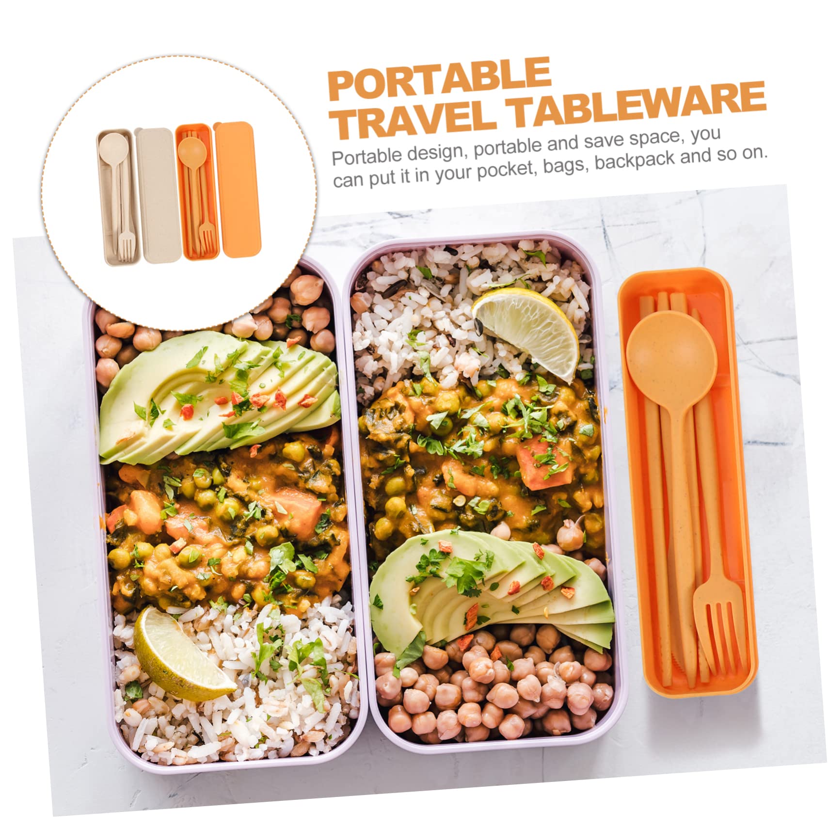 MUCKLILY 2Sets Portable Travel Compact Outdoor Cutlery with Storage Box Includes Knife Fork Spoon Chopsticks for Lunch Box Camping Travel