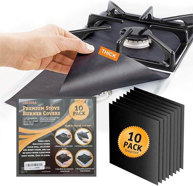Stove Burner Covers - Gas Stove Protector, Stovetop Range Protectors, Set Top Burner Covers Black, Non Stick Reusable, Stove Cover, Easy to Clean, Double Thickness