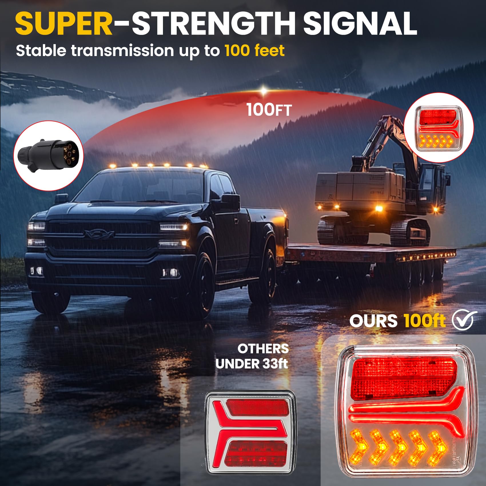 Luci Posteriori LED Wireless per Rimorchio 12V/24V, Kit Magnetico Ricaricabile con 5 Funzioni, Ricevitore Europeo 7 Pin, Impermeabile IP67, Cavi di Sicurezza Inclusi, per Rimorchio, Camper e Camion