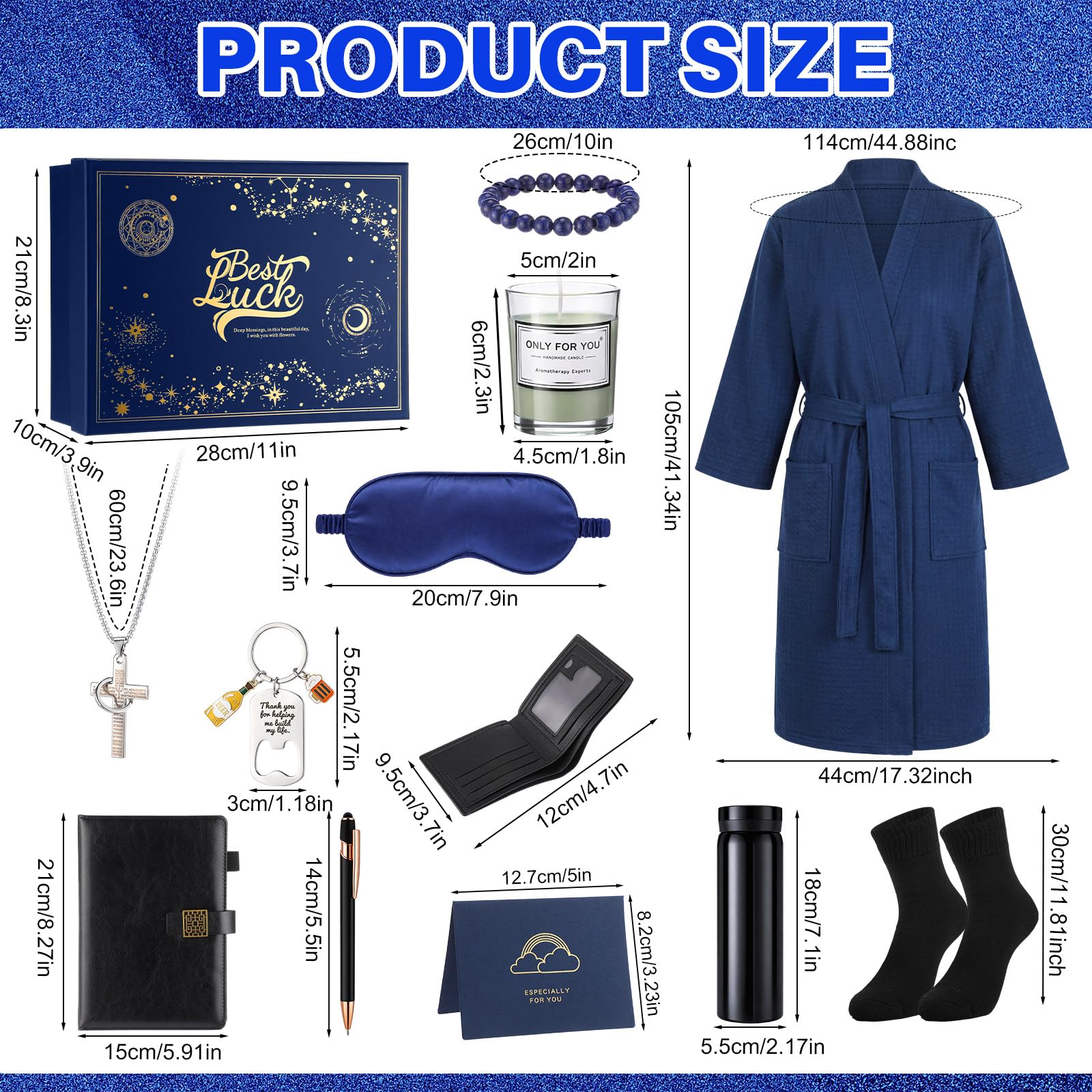 Set di 13 cesti regalo di compleanno da uomo, con scatola regalo per San Valentino, bicchiere, portafoglio, accappatoio, candela profumata, quaderno, calzino, bracciale, penna per papà