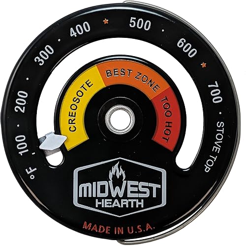 Midwest Hearth Wood Stove Thermometer - Magnetic Stove Top Meter