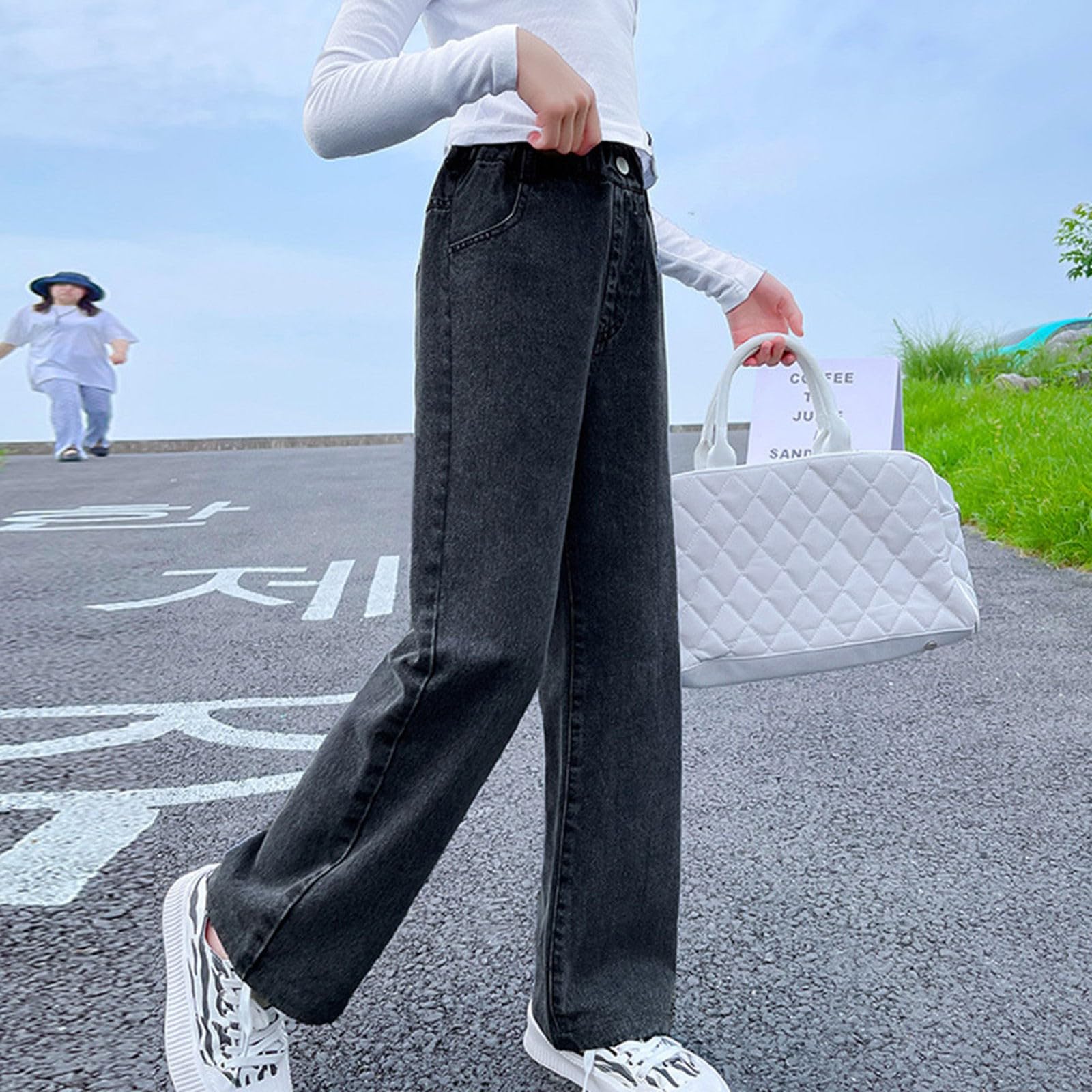 Dziewczęce dżinsy z szerokimi nogawkami proste nogawki spodnie dżinsowe dla dzieci workowate luźne dżinsy vintage spodnie urocze preppy letnie ubrania dla nastolatków zima