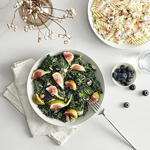 Miniatura 3 de Y YHY Juego de 6 cuencos para pasta de 9 pulgadas, 40 onzas, cuencos de cerámica anchos y poco profundos para servir sopa, juego de platos blancos