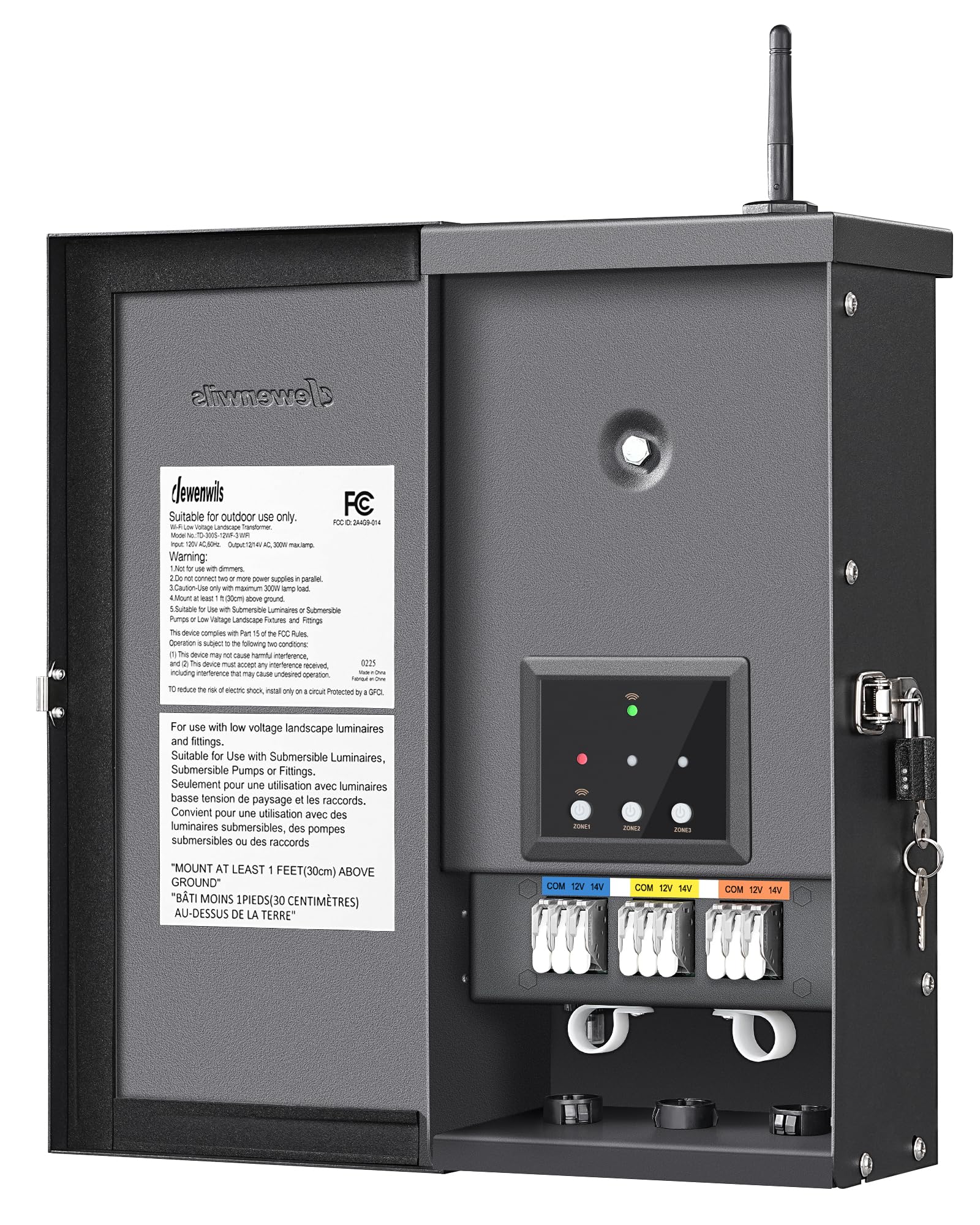 Photo 1 of [NONFUNCTIONAL] DEWENWILS 300W Low Voltage Landscape Transformer WiFi with 3 Zones, Outdoor Smart Low Voltage Transformer, 120V AC to 12/14V AC, Compatible with Alexa & Google Assistant, for Landscape Lighting