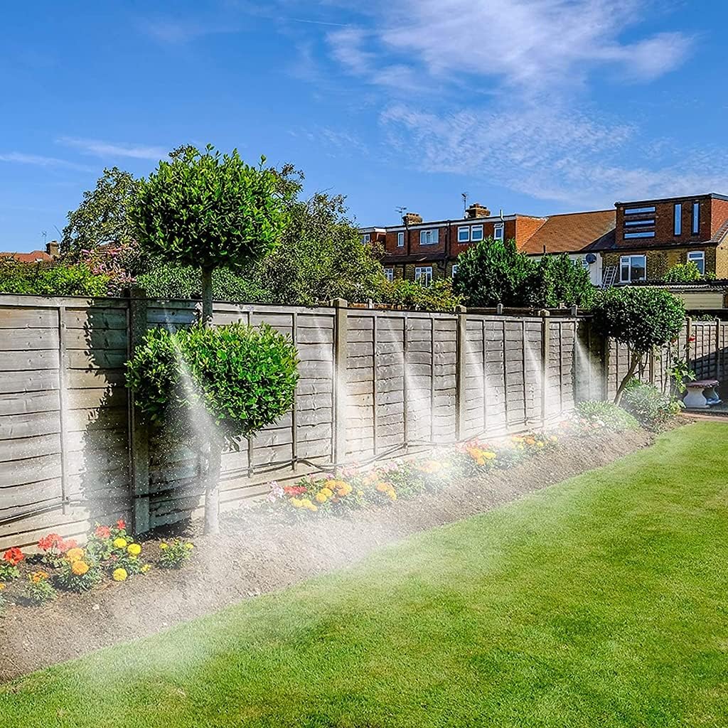 QFFL Outdoor Irrigation Sprinklers, Misting Cooling System, with Brass Nozzles, Fan Mist Kit, for Garden Patio Greenhouse and Trampoline (Size : 12m)