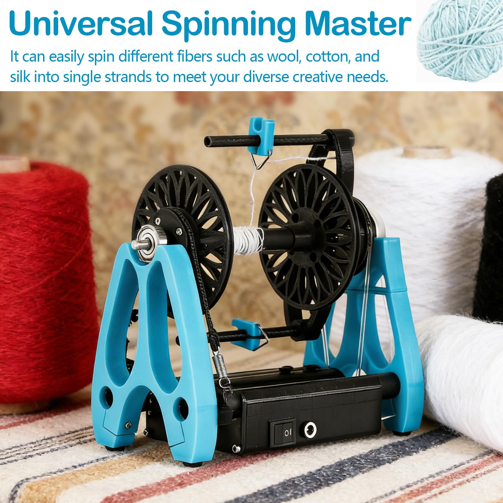 Filatoio Elettrico, Mini Filatoio per Lana per Uso Domestico con Pedale Controllo di velocità Continuo Macchina per Avvolgimento Filati A 1800 Giri/Min per Cotone E Seta