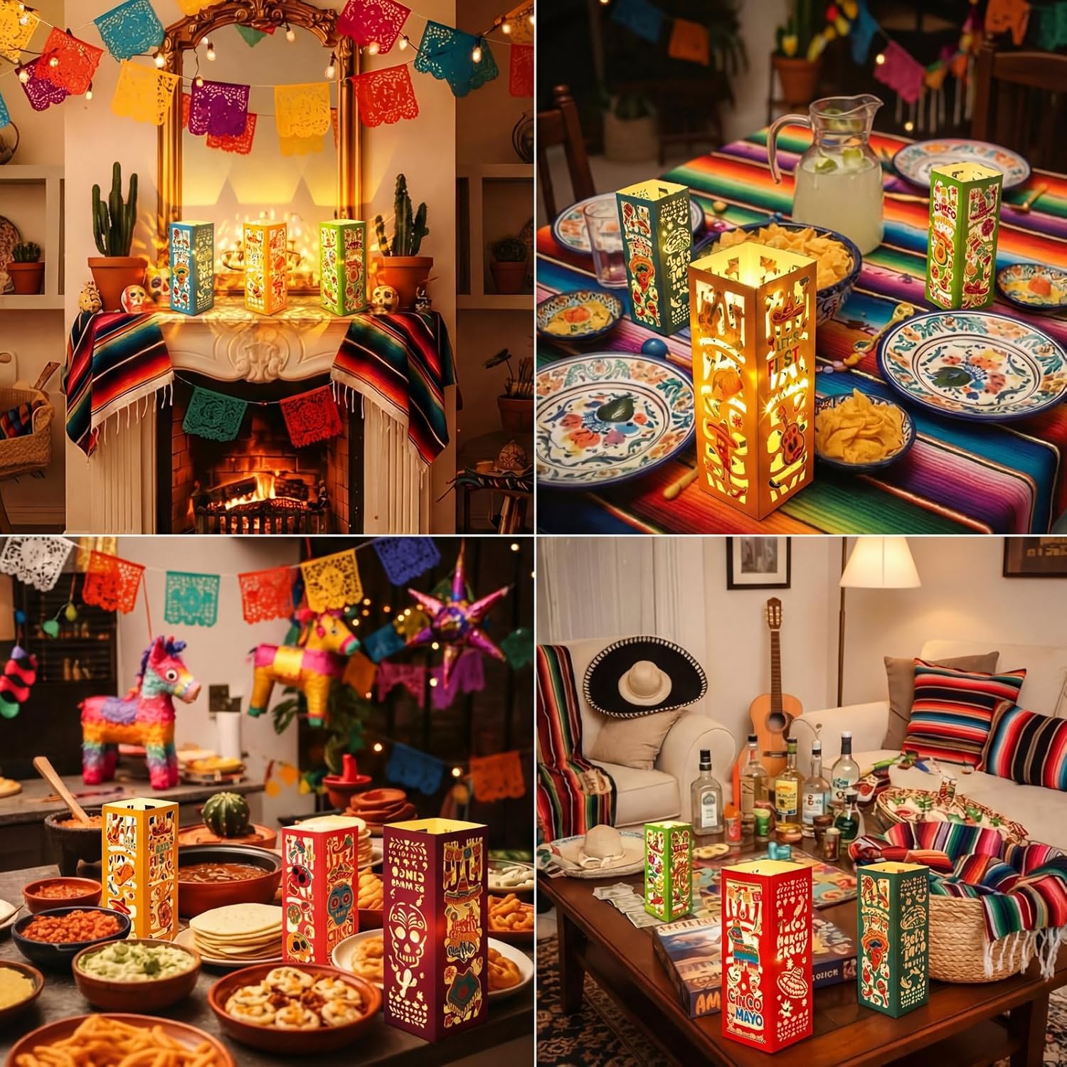 Honoson 12 Pcs Cinco De Mayo Lantern Boxes with LED String Lights Cinco De Mayo Lantern Table Decorations Cinco De Mayo Table Centerpieces for Home Party Tabletop Decor Gifts Supplies