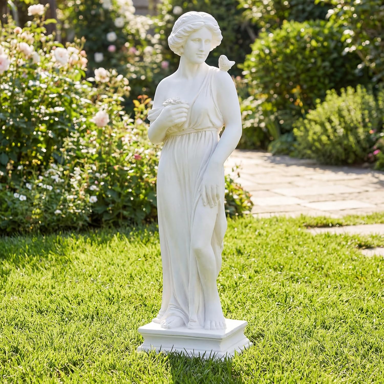 Giantex 31.5" Greek Goddess Statue with Bird, Roman Style Outdoor Garden Statue, Mythology Sculpture with Antique Finish, Weather-Resistant Magnesium Oxide Yard Decor for Patio, Lawn, Courtyard