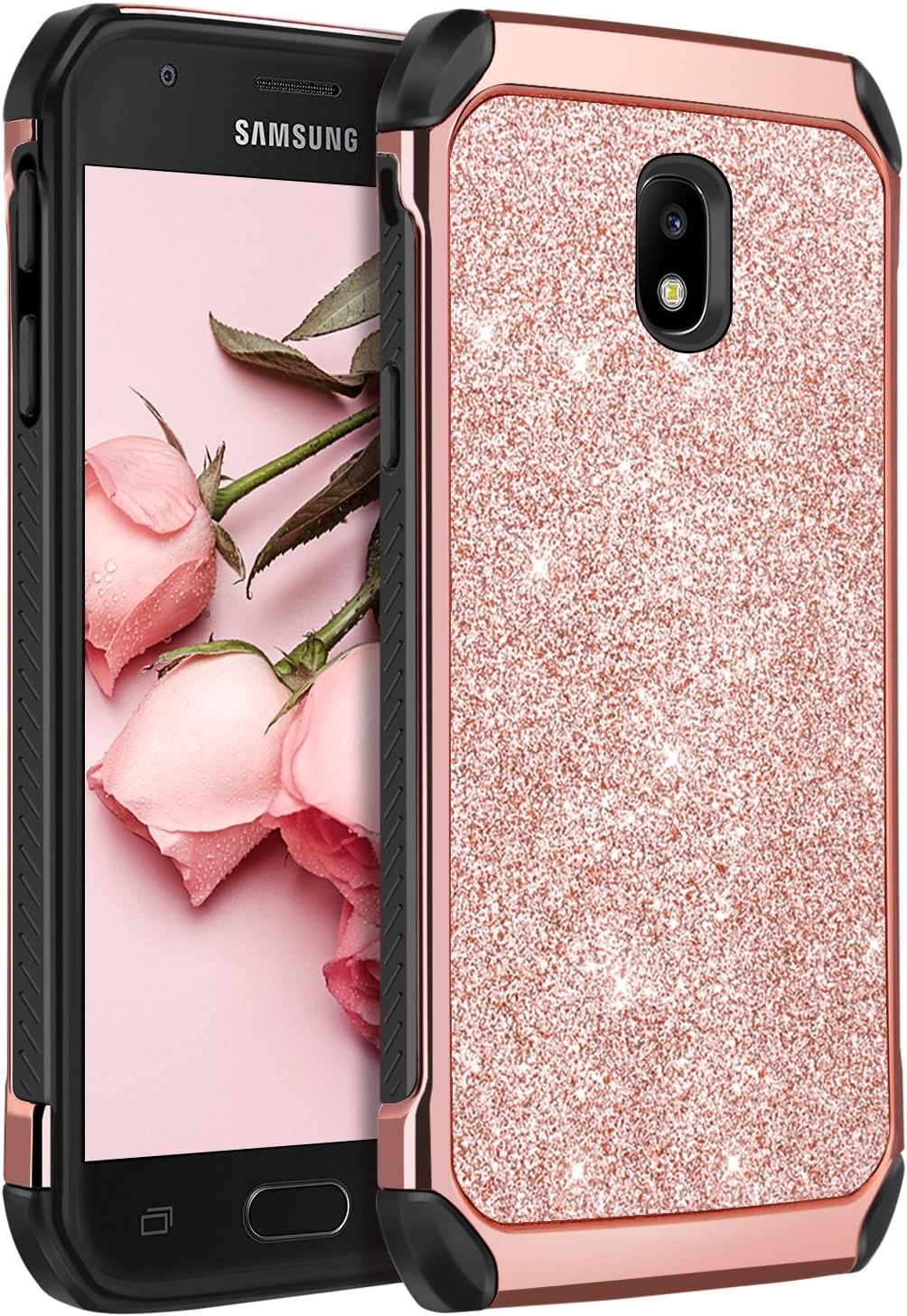 Bentoben Glitter Case For Samsung J3 J3 Pro Samsung J3 17 Case Shockproof Ultra Slim Dual Layer Hybrid Hard Pc Soft Tpu Bumper Protective Case For Samsung J3 17 Sm J330fzknbtu Rose