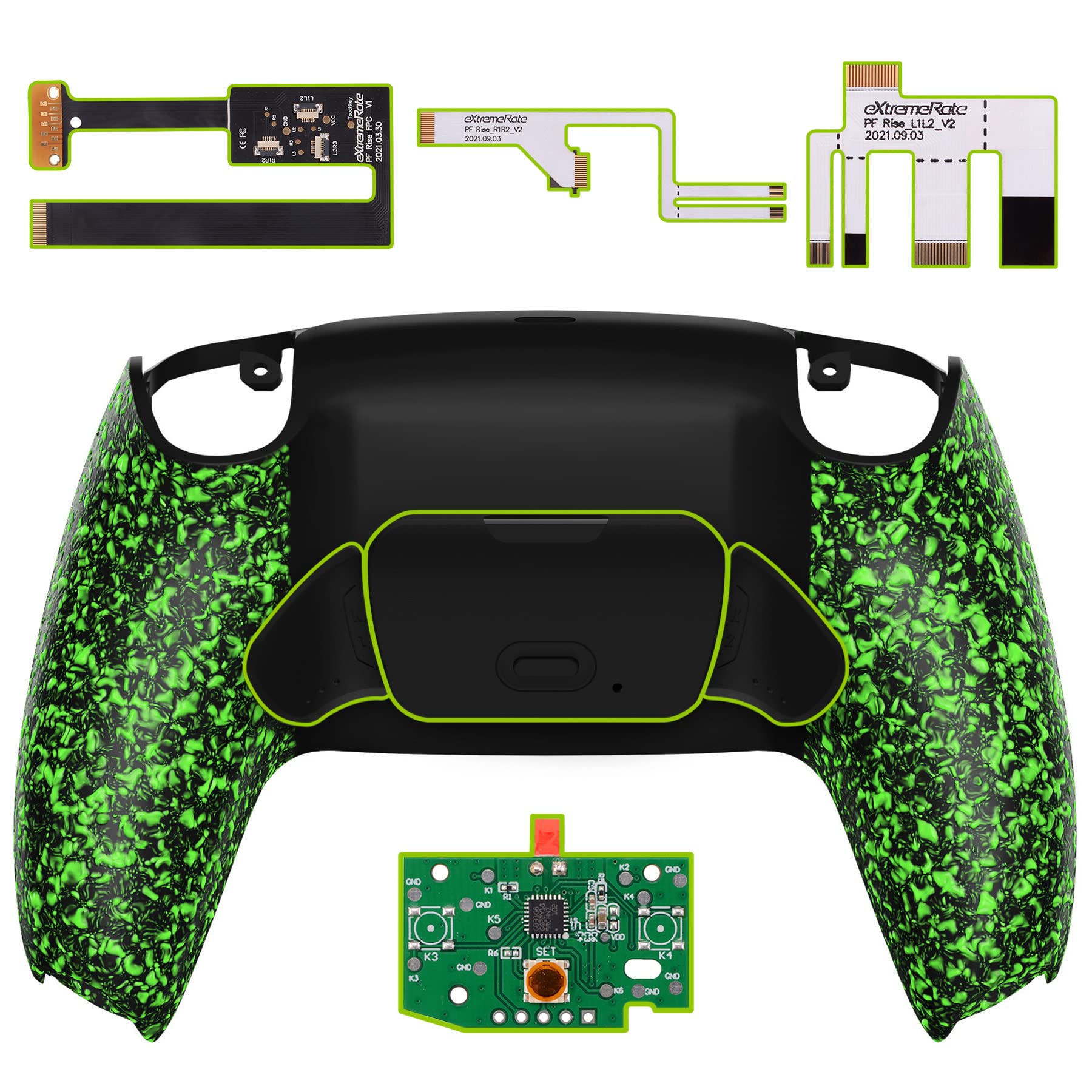 eXtremeRate Rise 2.0 Remap Kit Programmabile per ps5 Controller BDM-010/020,Palette Back Button Cover Posteriore per ps5 Joystick,2 Tasti Aggiuntivi per Joypad-Verde Antiscivolo