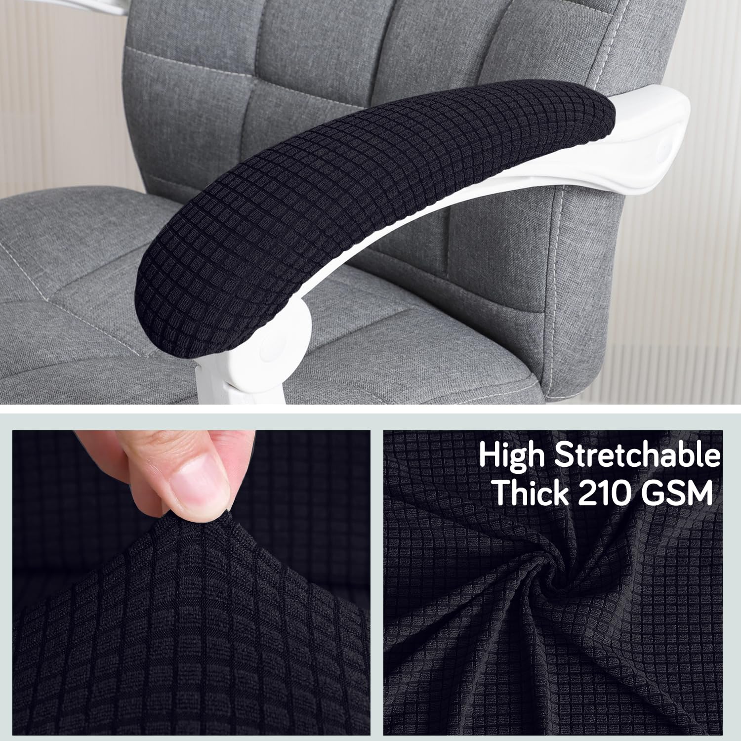 HOKIPO 210gsm Jacquard Water Repellent Armrest Covers for Office Chair (Elastic Style), 1 Pair, Black (AR-5931-BLK) 3