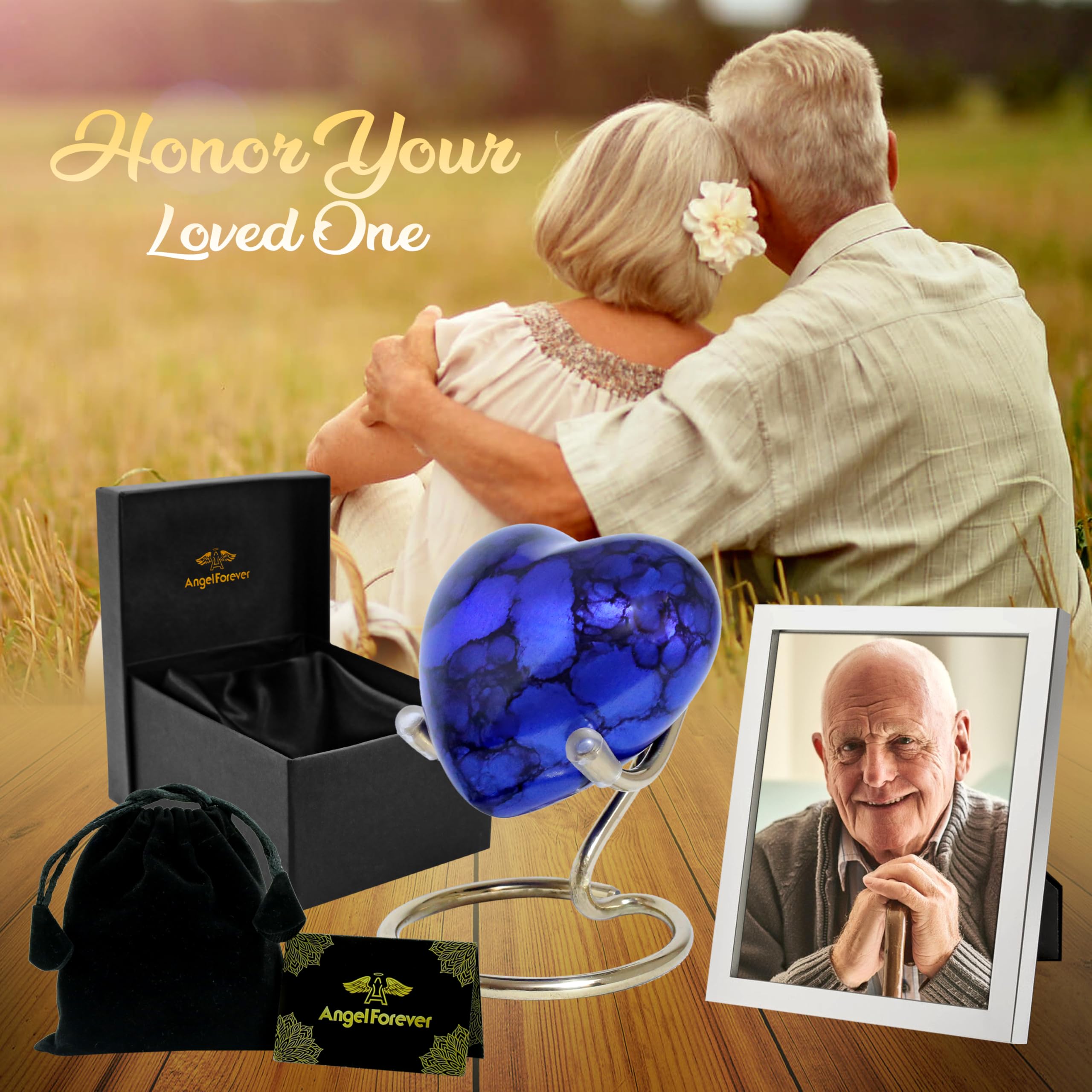 Angel Wings ハート型形見骨壷 - Loving Angel Wings ミニハート火葬