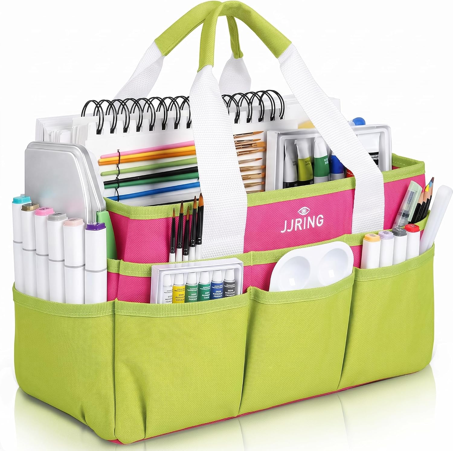 JJRING Craft Organizer Tote Bag Art Storage Caddy Bright Green and Red