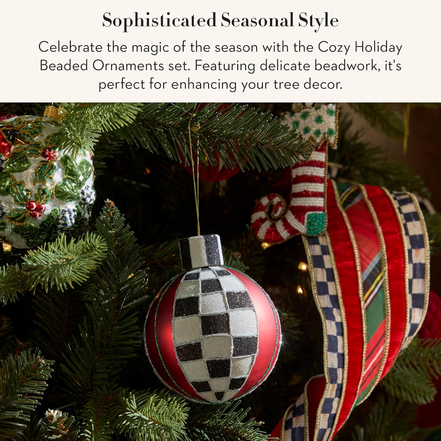 MACKENZIE-CHILDS Beaded Ornament, Christmas Tree Ornament, Set of 3, Cozy Holiday - Image 2