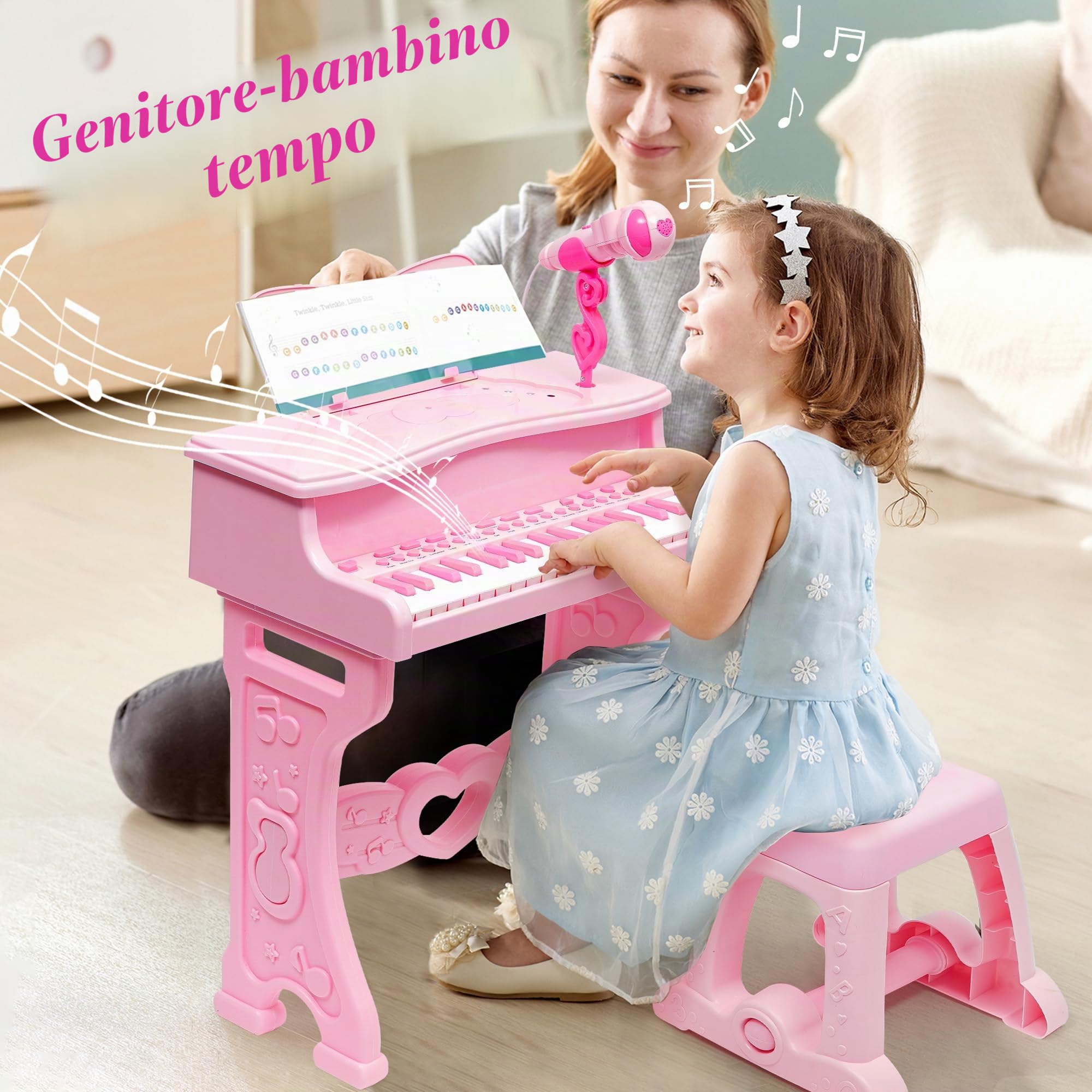 Pianoforte Elettronico per Bambini|Pianoforte Giocattolo con 37 Tasti - Set Pianola per Bambini| Giocattolo Musicale Ed Educativo Con Microfono Più Modalità Di Musica Leggera, Sgabello