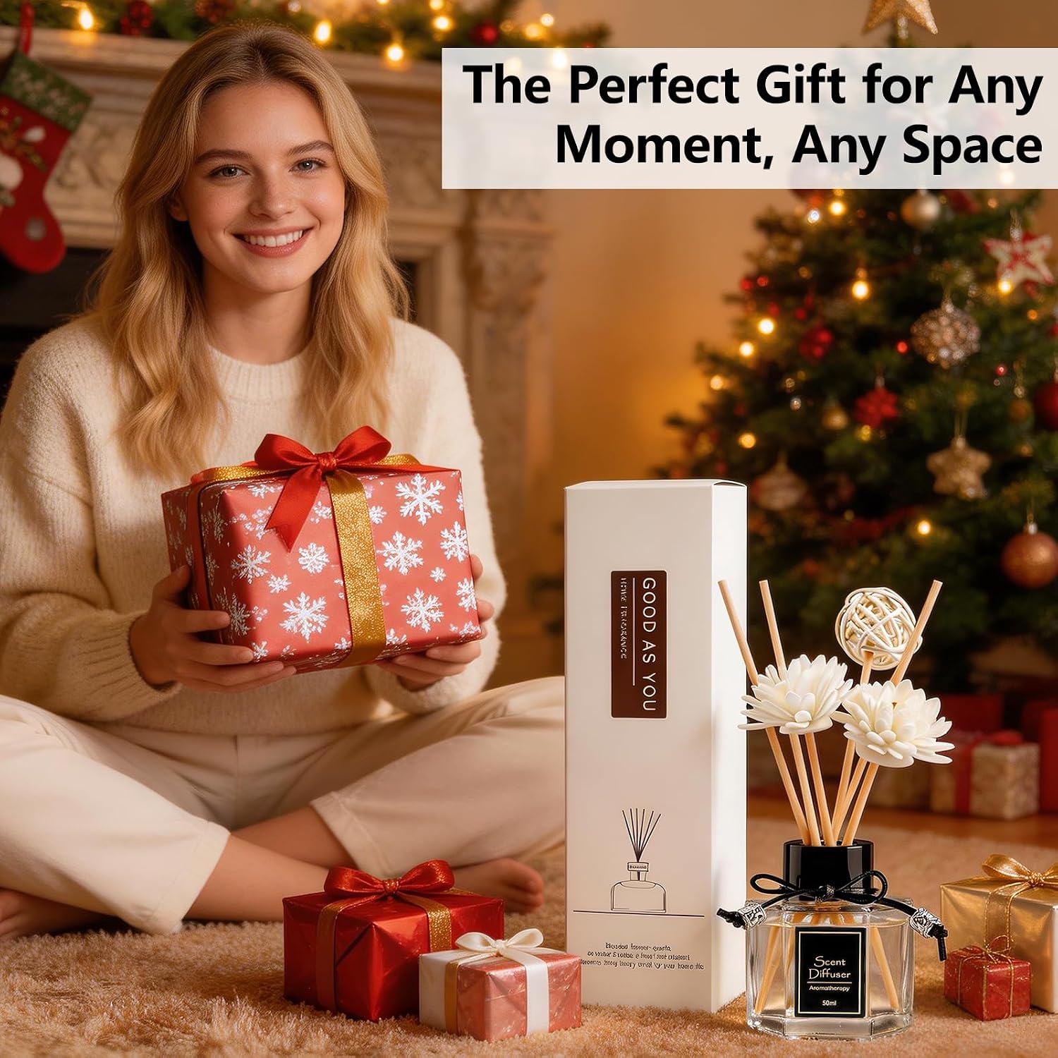 English Pear & Freesia Reed Diffuser 1.7 fl oz, Fruity Floral Home Fragrance, Plant-Based Non-Toxic Essential Oil with 6 Scent Sticks, Long-Lasting Air Freshener for Bathroom & Living Room