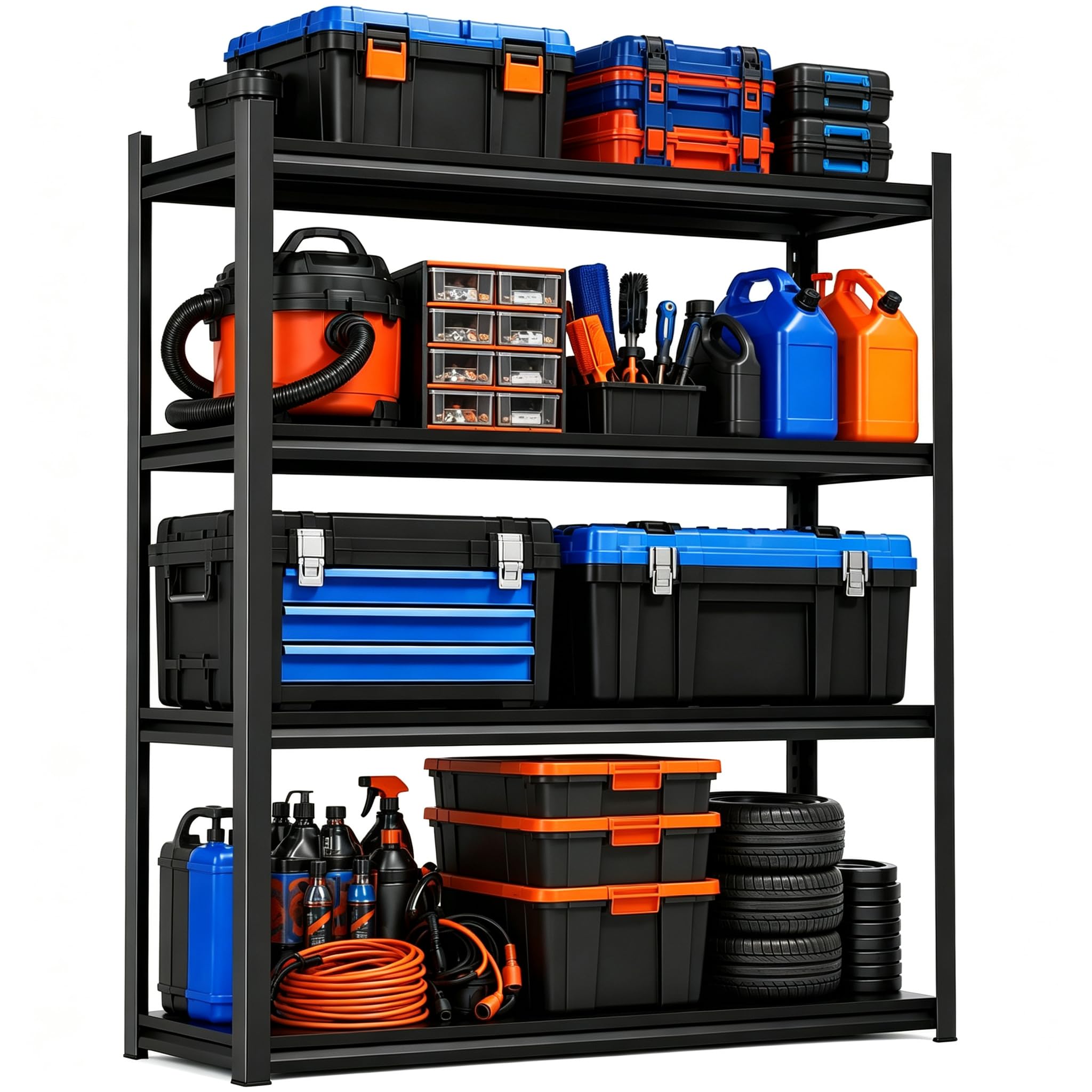 Metal Garage Shelving Unit, Heavy Duty Adjustable Storage Shelves, Steel Shelving, 2000 lbs Capacity Shelves for Heavy Tools and Equipment, 4 Tier, 15.7" Wx 11.8" Dx 54.3" H