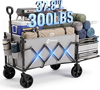 Sekey Collapsible Wagon with Tailgate, 300 lb Capacity, 38 in Cargo Length