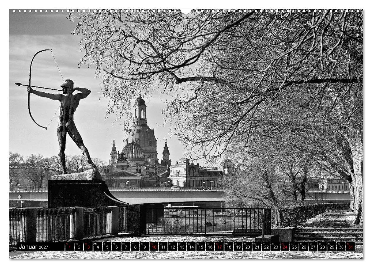 CALVENDO - Dresden Faszination Schwarz Weiss (Wandkalender 2027 DIN A2 quer), Monatskalender: Die wunderschöne Barockstadt Dresden in faszinierenden Bildern des Fotografen Dirk Meutzner