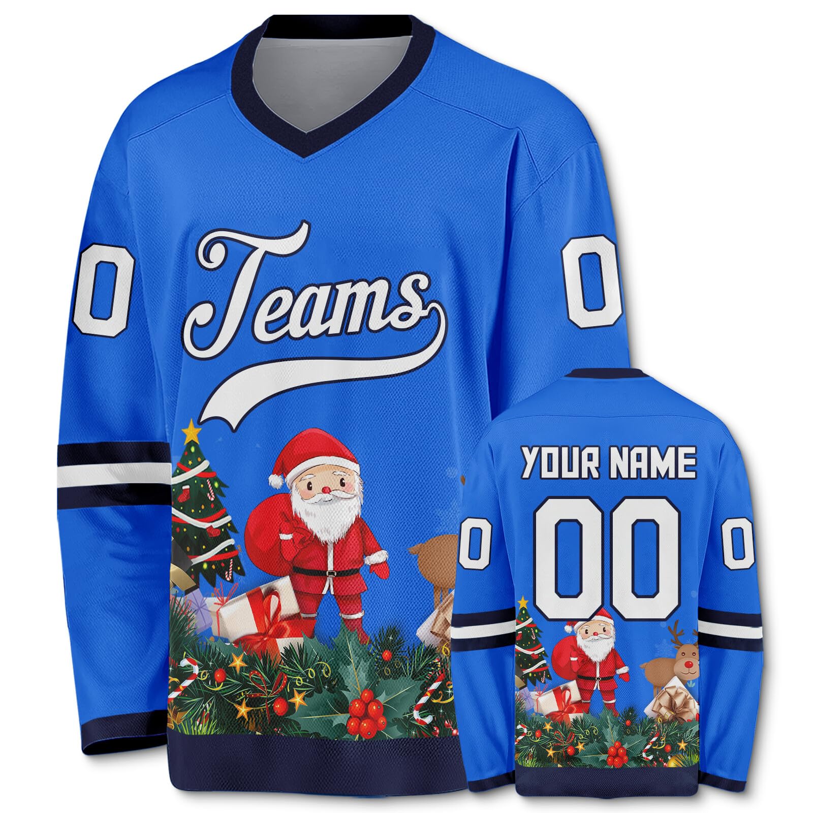 Customized Hockey Jersey Christmas Jersey Santa Claus Customizable Printed Stitched Name Number Hockey Jersey Gift