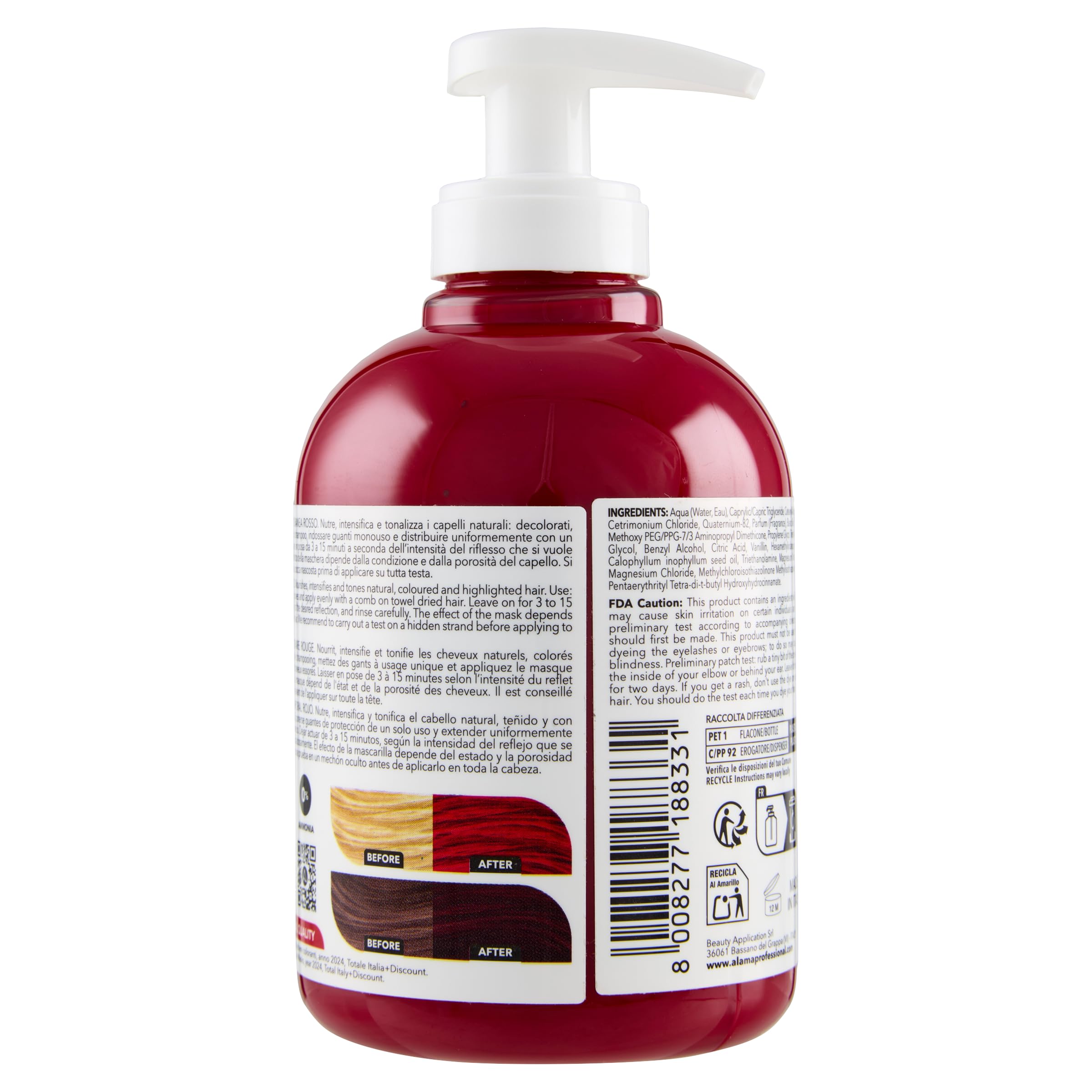 S.O.S Color 6 Go Maschera Colorante Riflesssante e Ravvivante, Rosso, 300 Millilitri