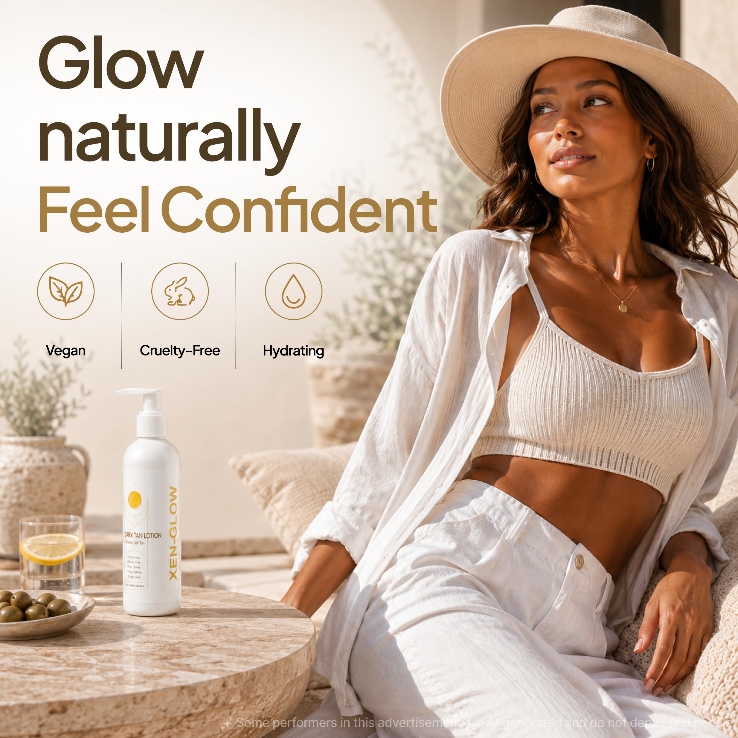 Loción bronceadora oscura para piel de oliva instantánea, secado rápido y duradero, aplicación sin rayas, sin olor a bronceado falso, vitamina E, vitamina C y extracto de aloe, 236 ml