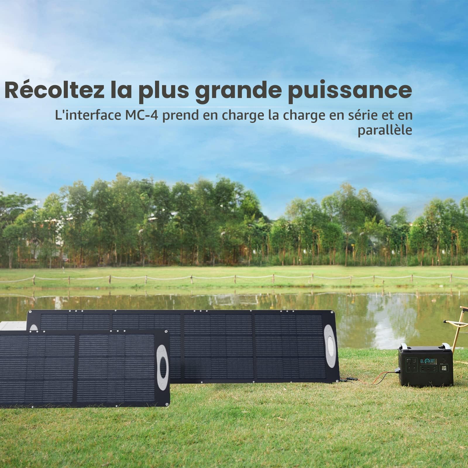 VDL Panneaux Solaires Pliables 200W, Cellule Solaire Monocristalline, 20V Générateur Solaire avec Multi-contact 4, Compatible avec La Plupart des Centrales Électriques, pour le Camping, Randonnée, RV