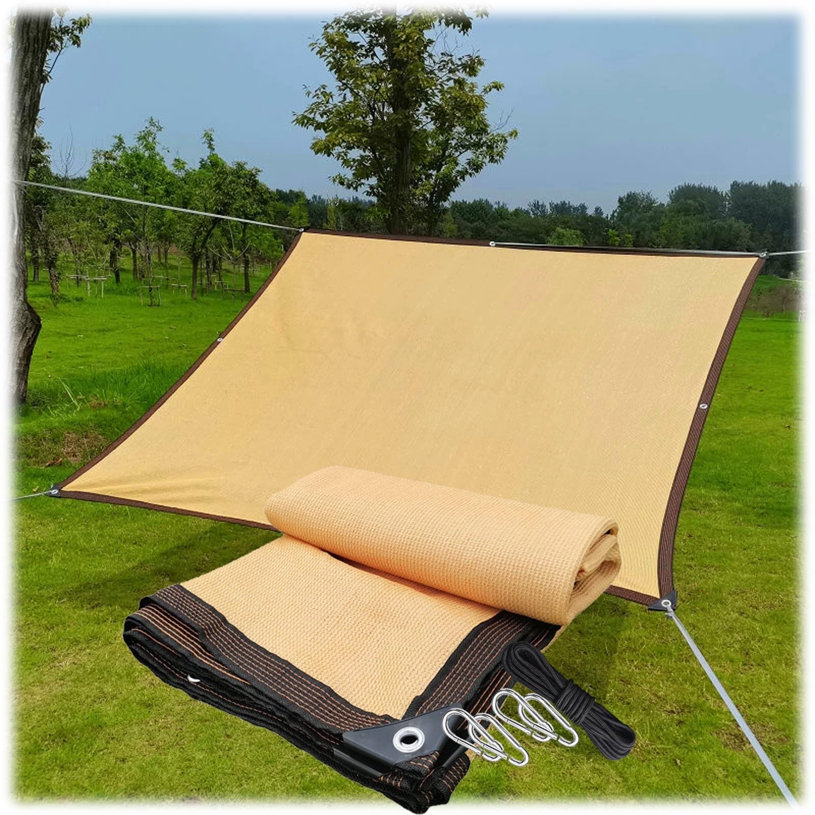 Filet d'ombrage beige 3.0X10.5m en tissu HDPE respirant avec oeillets